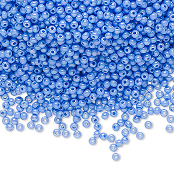 Seed bead, Preciosa Ornela, Czech glass, opaque rainbow powder blue (34020), #11 rocaille. Sold per 500-gram pkg.