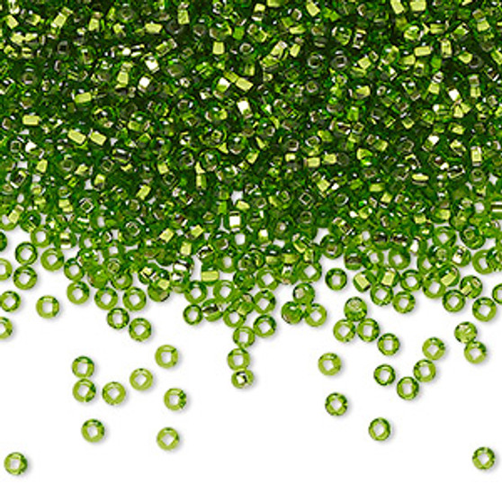 Seed bead, Preciosa Ornela, Czech glass, transparent silver-lined lime green (57430), #11 rocaille with square hole. Sold per 500-gram pkg.