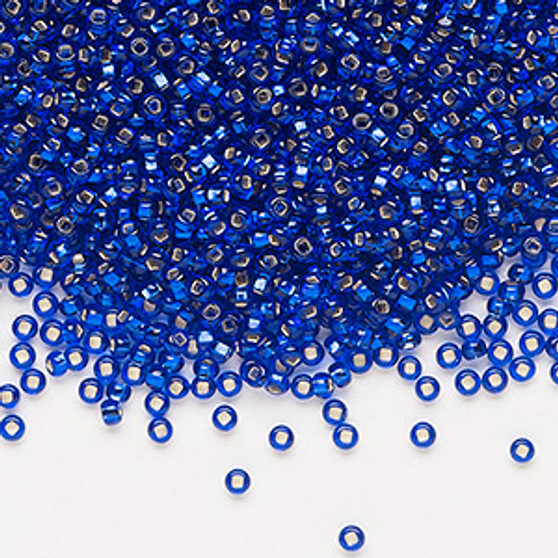Seed bead, Preciosa Ornela, Czech glass, transparent silver-lined medium blue (37080), #11 rocaille with square hole. Sold per 500-gram pkg.
