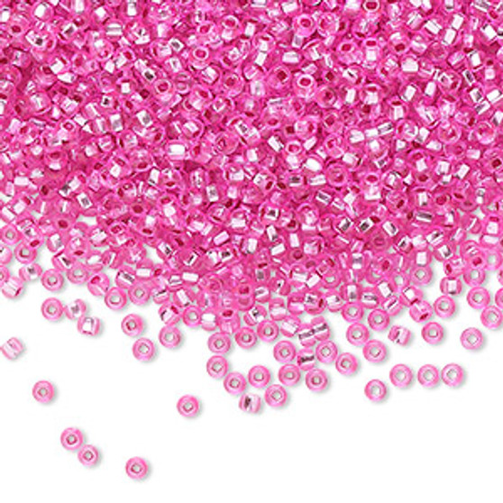 Seed bead, Preciosa Ornela, Czech glass, transparent silver-lined dark pink (18277), #11 rocaille with square hole. Sold per 500-gram pkg.