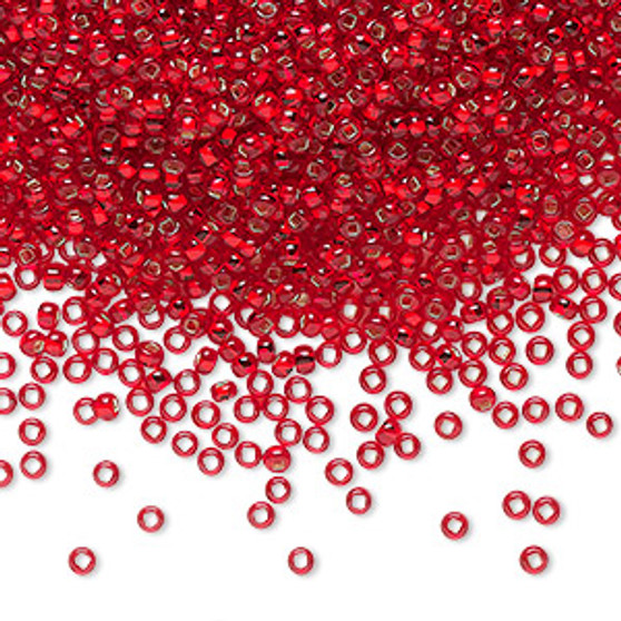 Seed bead, Preciosa Ornela, Czech glass, transparent silver-lined red (97070), #11 rocaille with square hole. Sold per 500-gram pkg.