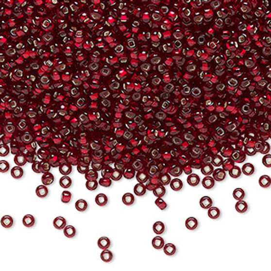 Seed bead, Preciosa Ornela, Czech glass, transparent silver-lined garnet (97120), #11 rocaille with square hole. Sold per 500-gram pkg.