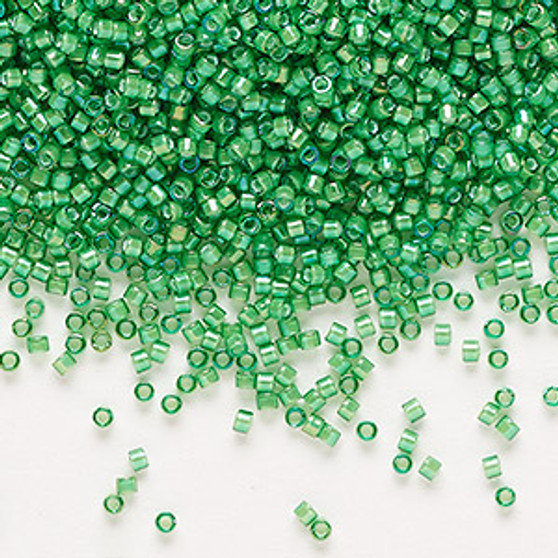 DB1787 - 11/0 - Miyuki Delica - Translucent White Lined Luster Green - 50gms - Cylinder Seed Beads