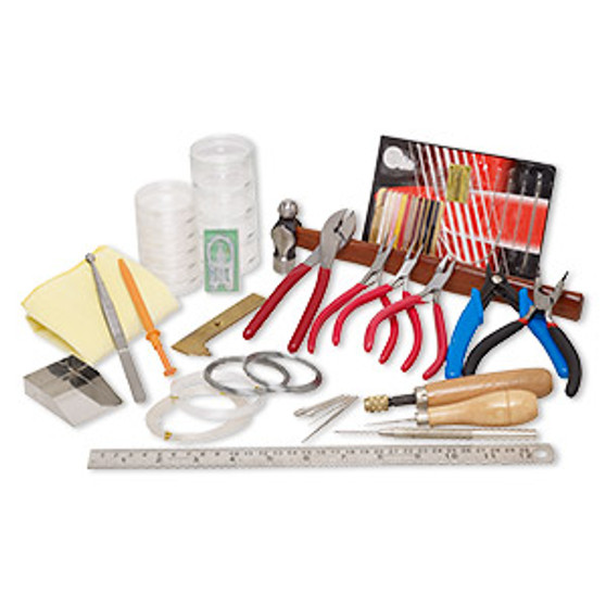 Jewelry-making set, acrylic / steel / brass, mixed colors, assorted tools and supplies. Sold per 24-piece set.