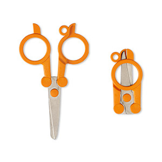 Scissors, FISKARS®, plastic and stainless steel, orange, 4x2-1/2 inches. Sold individually.