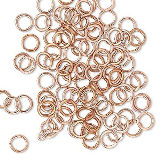 Jump ring, anodized aluminum, copper, 5mm round, 3.4mm inside diameter, 20 gauge. Sold per pkg of 100.