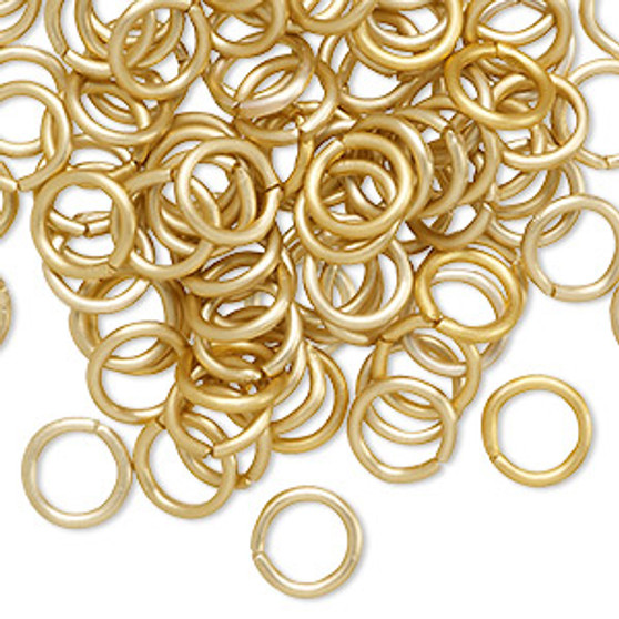 Jump ring, anodized aluminum, gold, 8mm round, 5.4mm inside diameter, 16 gauge. Sold per pkg of 100.