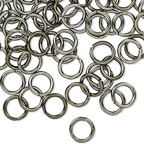 Jump ring, anodized aluminum, gunmetal, 8mm round, 5.4mm inside diameter, 16 gauge. Sold per pkg of 100.