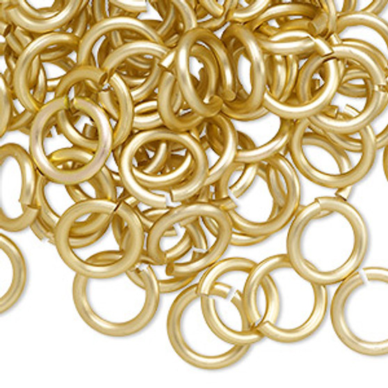 Jump ring, anodized aluminum, matte gold, 10mm round, 6.8mm inside diameter, 14 gauge. Sold per pkg of 100.