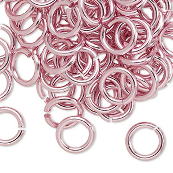 Jump ring, anodized aluminum, pink, 10mm round, 6.8mm inside diameter, 14 gauge. Sold per pkg of 100.
