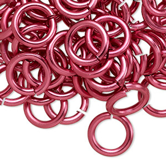 Jump ring, anodized and dyed aluminum, dark pink, 12mm round, 7.9mm inside diameter, 12 gauge. Sold per pkg of 100.