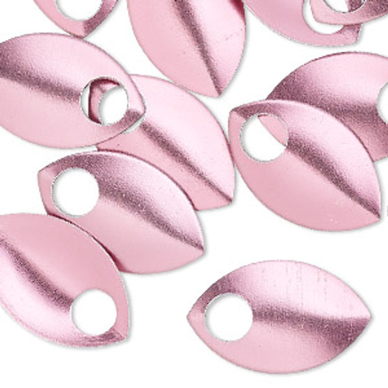 Component, anodized aluminum, pink, 22x14mm double-sided curved scale blank with 5mm hole, 20 gauge. Sold per pkg of 20.