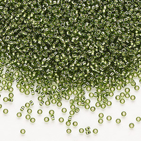 15-26 - 15/0 - Miyuki - Transparent Silver Lined Olive Green - 35gms - Glass Round Seed Beads