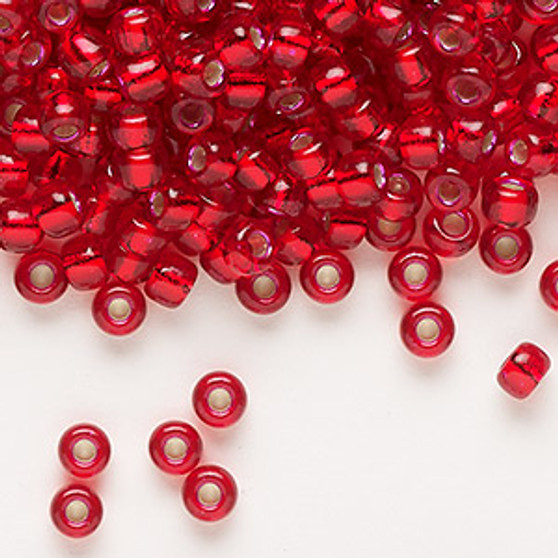 6-1419 - 6/0 - Miyuki - Transparent Silver Lined Outside Dyed Red - 25gms - Glass Round Seed Bead