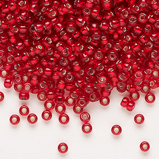 8-1419 - 8/0 - Miyuki - Transparent Silver Lined Outside Dyed Red - 50gms - Glass Round Seed Bead
