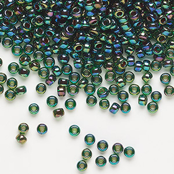 8-344 - 8/0 - Miyuki - Translucent Cobalt Lined Rainbow Green - 50gms - Glass Round Seed Bead