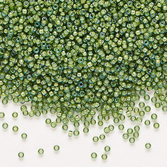 15-3764 - 15/0 - Miyuki - Translucent White Lined Luster Light Green - 35gms - Glass Round Seed Beads