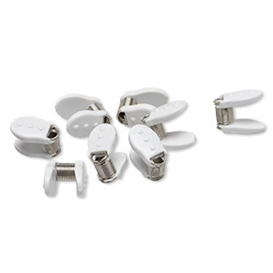 Clip, Bead Bugs™, plastic and stainless steel, white or teal, 18 x 16 x 9mm with soft comfort grip. Sold per pkg of 8.