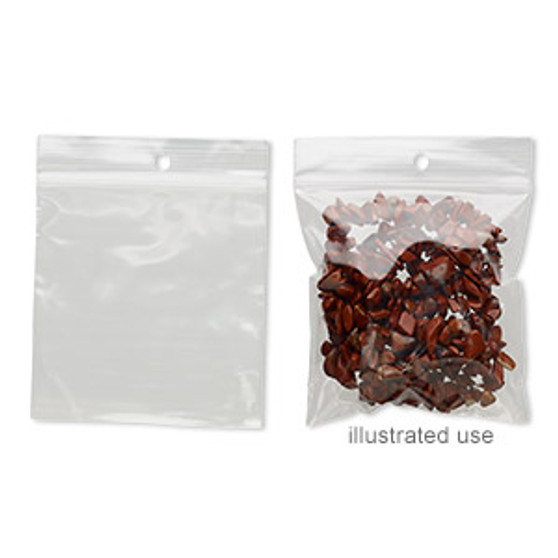 Bag, Tite-Lip™, plastic, clear, 3-inch top zip with hole. Sold per pkg of 1,000.