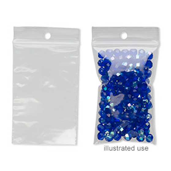 Bag, Tite-Lip™, plastic, clear, 2x3-inch top zip with hole. Sold per pkg of 1,000.