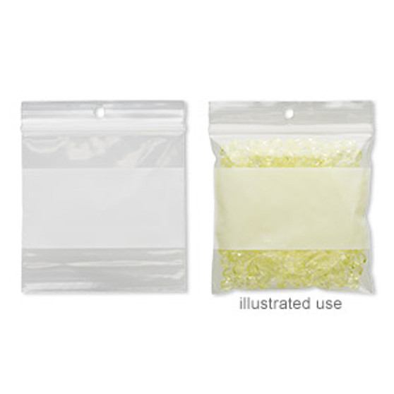 Bag, Tite-Lip™, plastic, clear and white, 3-inch top zip with block and hole. Sold per pkg of 1,000.