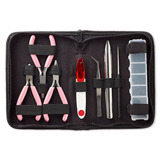 Tool set, vinyl / plastic / steel, multicolored, 7-1/2 x 5-inch case with zipper. Sold per 8-piece set.