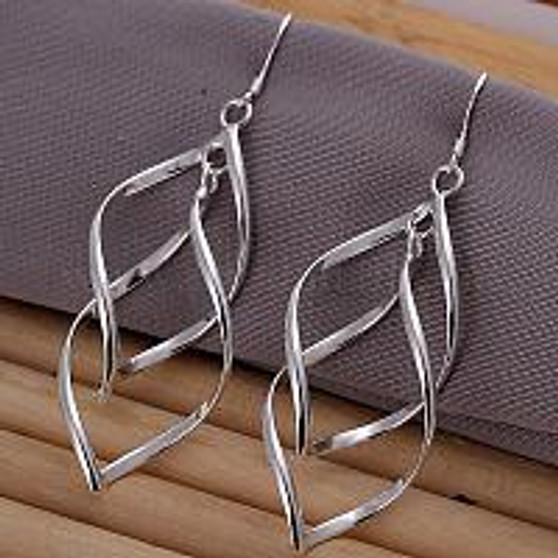 Brass Dangle Earrings, Silver Color Plated, 69x21mm