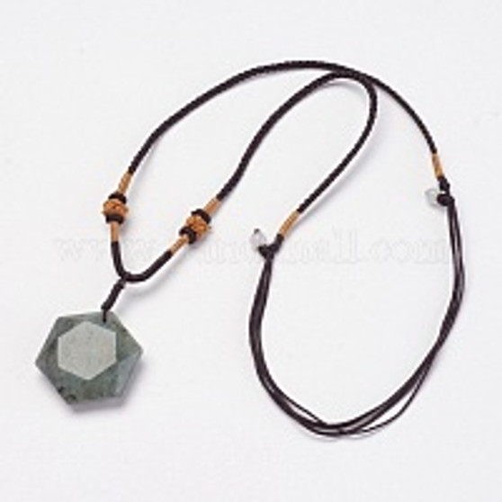 Natural Labradorite Pendant Necklaces, with Nylon Cord, 10.6 inch~13.7 inch(27cm~35cm) 