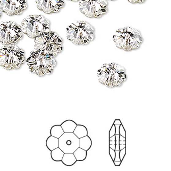 Bead, Crystal Passions®, crystal clear, foil back, 8x3mm faceted margarita flower (3700). Sold per pkg of 12.