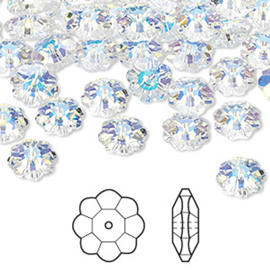 Bead, Crystal Passions®, crystal AB, 8x3mm faceted margarita flower (3700). Sold per pkg of 12.