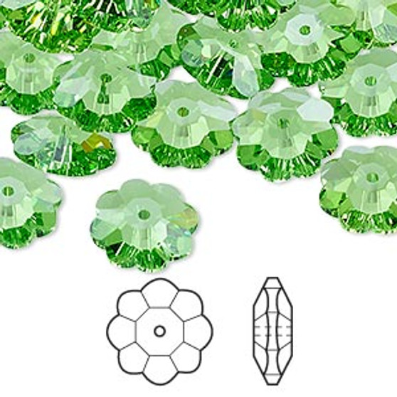 Bead, Crystal Passions®, peridot, 12x4mm faceted margarita flower (3700). Sold per pkg of 12.