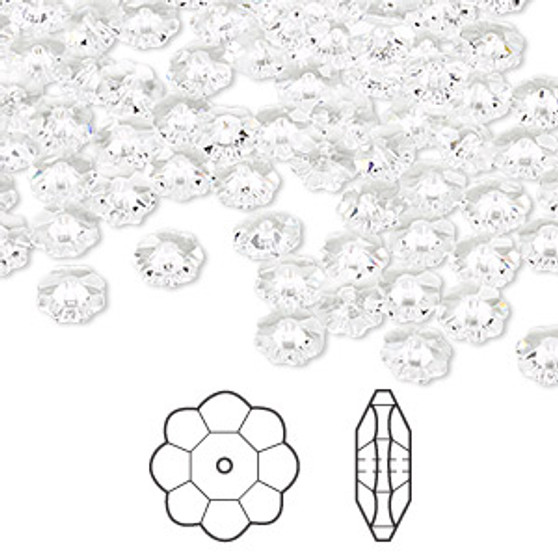 Bead, Crystal Passions®, crystal clear, 6x2mm faceted margarita flower (3700). Sold per pkg of 144 (1 gross).