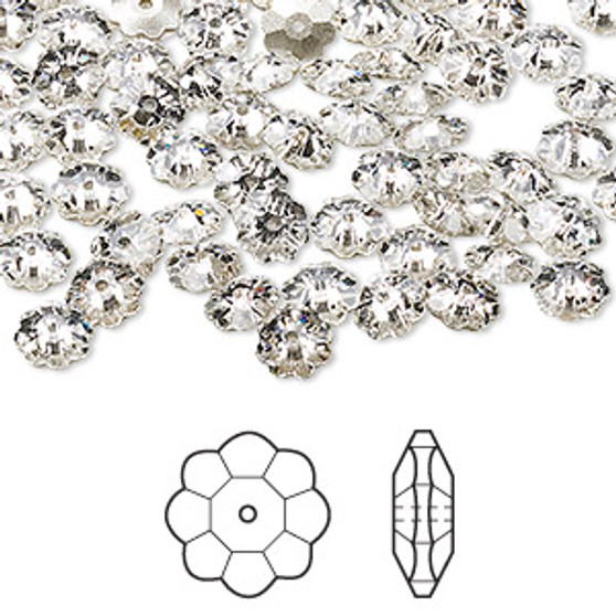 Bead, Crystal Passions®, crystal clear, foil back, 6x2mm faceted margarita flower (3700). Sold per pkg of 144 (1 gross).