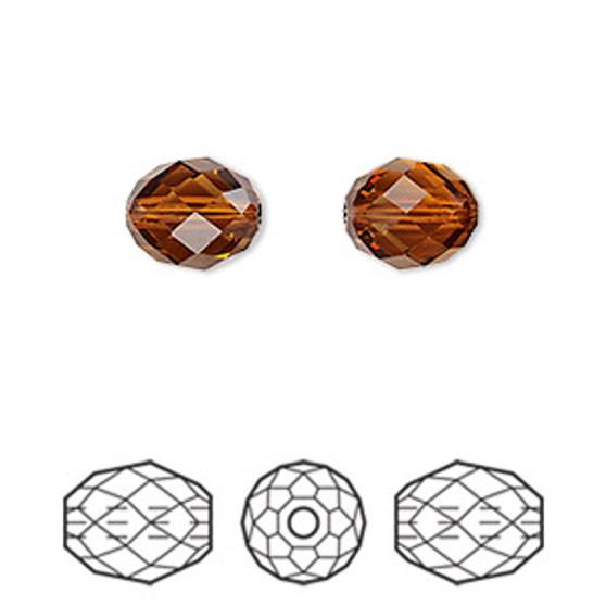 Bead, Crystal Passions®, light amber, 9.5x8mm faceted olive briolette (5044). Sold per pkg of 2.