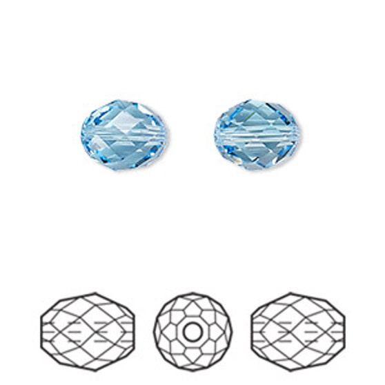 Bead, Crystal Passions®, aquamarine, 9.5x8mm faceted olive briolette (5044). Sold per pkg of 2.
