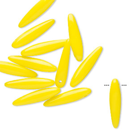 Bead, Preciosa Thorn™, Czech pressed glass, opaque yellow, 16x4mm top-drilled thorn. Sold per pkg of 20.