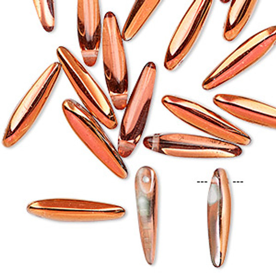Bead, Preciosa Thorn™, Czech pressed glass, clear copper gold, 16x4mm top-drilled thorn. Sold per pkg of 20.
