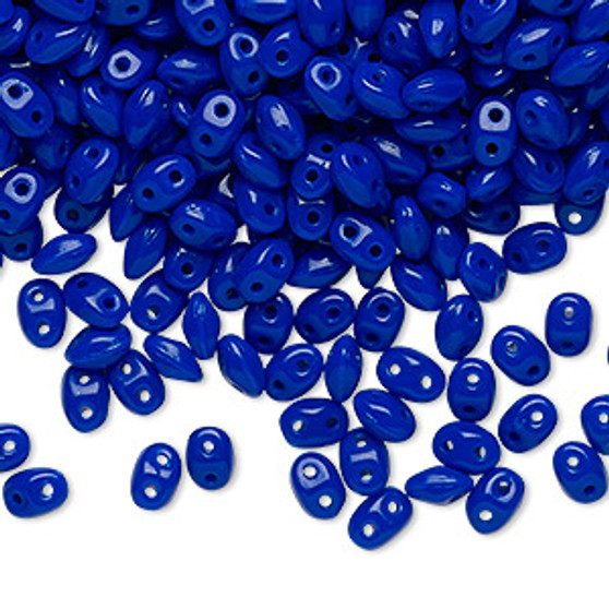 Bead, Preciosa Twin™, Pressed Superduo, Czech pressed glass, cobalt, 5x2.5mm oval with 2 holes. Sold per 50-gram pkg.