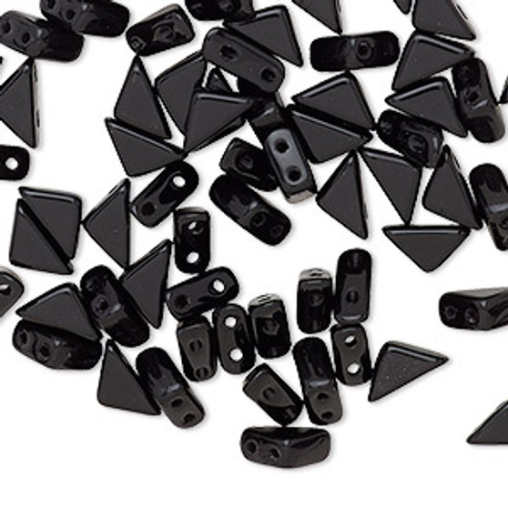 Bead, Tango™, Czech pressed glass, opaque jet, 8x6x6mm triangle with (2) 0.7-0.8mm holes. Sold per 10-gram pkg, approximately 65 beads.