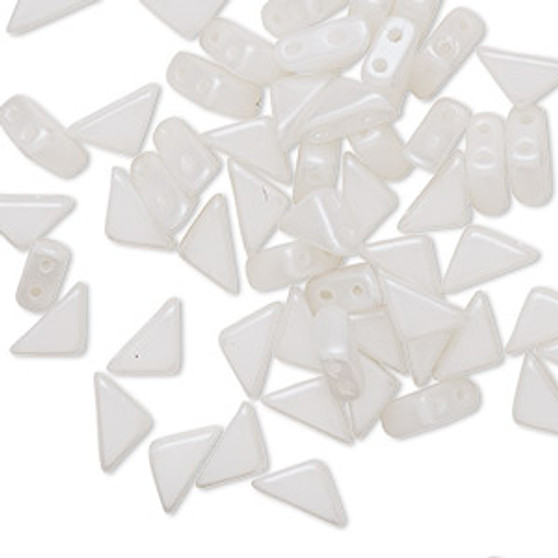 Bead, Tango™, Czech pressed glass, opaque alabaster white airy pearl, 8x6x6mm triangle with (2) 0.7-0.8mm holes. Sold per 10-gram pkg, approximately 65 beads.