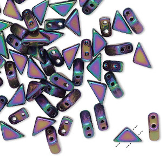 Bead, Tango™, Czech pressed glass, opaque jet iris purple, 8x6x6mm triangle with (2) 0.7-0.8mm holes. Sold per 10-gram pkg, approximately 65 beads.