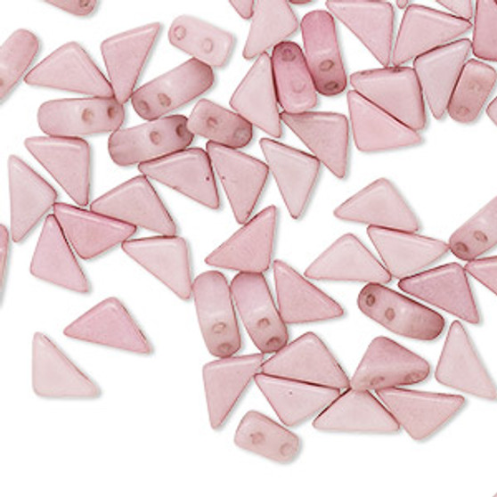 Bead, Tango™, Czech pressed glass, opaque alabaster chalk light rose, 8x6x6mm triangle with (2) 0.7-0.8mm holes. Sold per 10-gram pkg, approximately 65 beads.