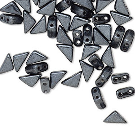 Bead, Tango™, Czech pressed glass, opaque jet hematite, 8x6x6mm triangle with (2) 0.7-0.8mm holes. Sold per 10-gram pkg, approximately 65 beads.