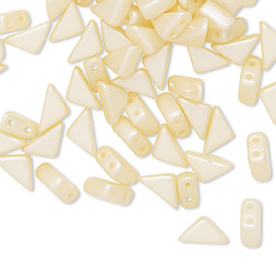 Bead, Tango™, Czech pressed glass, opaque alabaster cream airy pearl, 8x6x6mm triangle with (2) 0.7-0.8mm holes. Sold per 10-gram pkg, approximately 65 beads.
