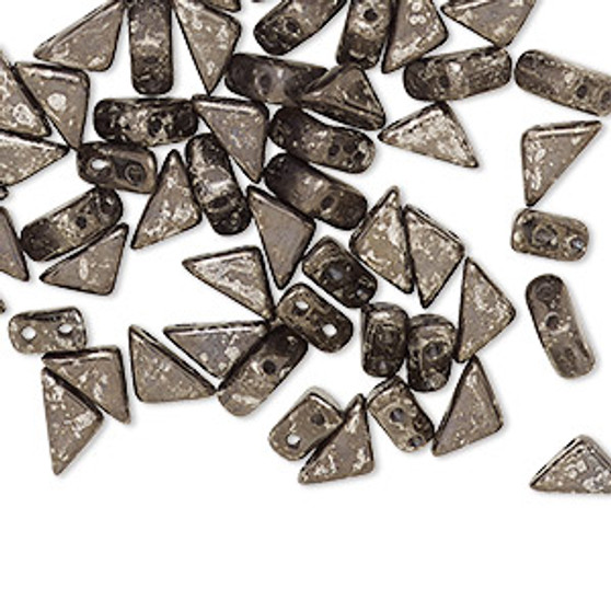 Bead, Tango™, Czech pressed glass, opaque jet antique chrome, 8x6x6mm triangle with (2) 0.7-0.8mm holes. Sold per 10-gram pkg, approximately 65 beads.