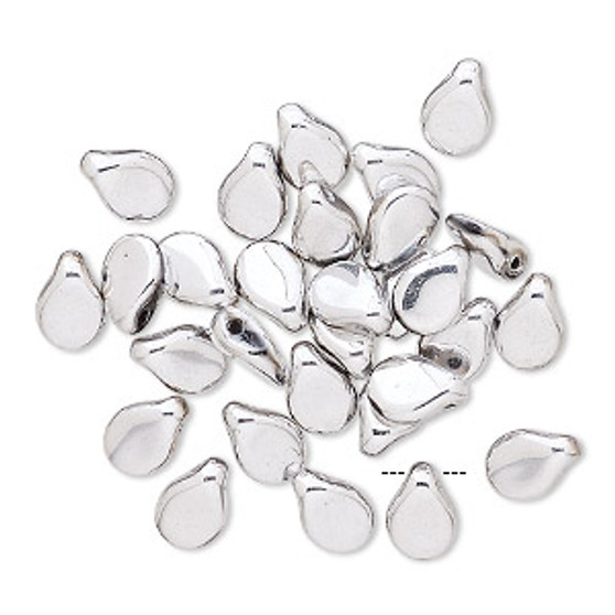 Bead, Preciosa Pip™, Czech pressed glass, opaque silver, 7x5mm top-drilled pip. Sold per pkg of 30.