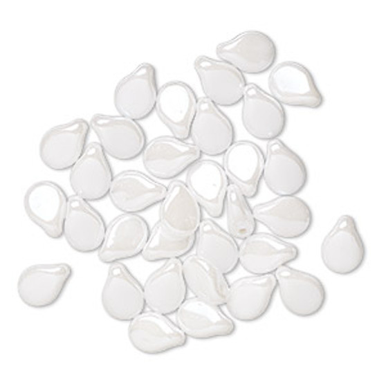 Bead, Preciosa Pip™, Czech pressed glass, opaque alabaster snow white luster, 7x5mm top-drilled pip, with 0.7-0.9mm hole. Sold per pkg of 30.