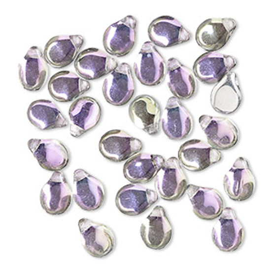 Bead, Preciosa Pip™, Czech pressed glass, translucent half-coated silver icy lavender, 7x5mm top-drilled pip. Sold per pkg of 30.