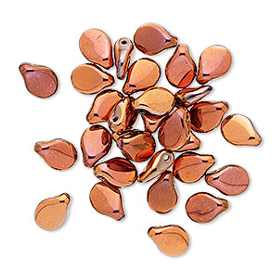 Bead, Preciosa Pip™, Czech pressed glass, opaque copper, 7x5mm top-drilled pip. Sold per pkg of 30.