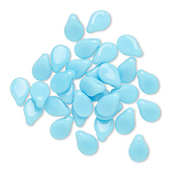 Bead, Preciosa Pip™, Czech pressed glass, opaque baby blue, 7x5mm top-drilled pip. Sold per pkg of 30.